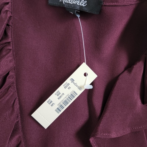 Madewell Burgundy/Maroon Silk Ruffle-Hem Wrap Top - Picture 4 of 5
